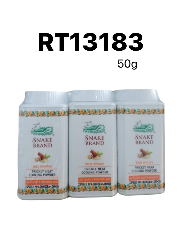 SNAKE BRAND Prickly Heat Cooling Powder Wild Thanaka 50g.